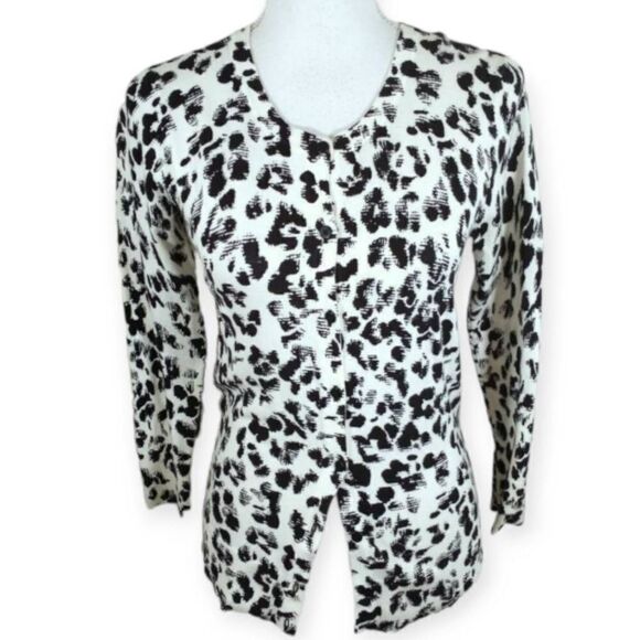 MERONA BLACK & CREAM LEOPARD PRINT CARDIGAN SZ.XS EUC. - Picture 1 of 4